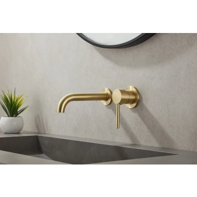 Afbeelding van Saniclear Brass inbouw wastafelkraan geborsteld messing / mat goud