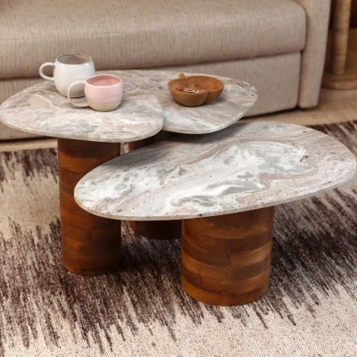 Afbeelding van Dutchbone Suki bijzettafel set van 3 Marmer