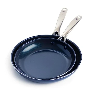 Afbeelding van Blue Diamond Cookware 24 cm en 28 Koekenpannenset Met Diamanten Versterkte Keramische Antiaanbak, PFAS Vrij, Vaatwasserbestendig, Ovenbestendig, Blauw