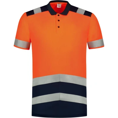 Afbeelding van Tricorp Poloshirt Bicolor High Vis 180gr 3007 Fluor oranje Donkerblauw M
