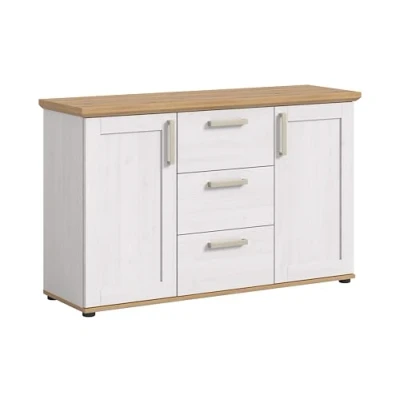 Afbeelding van Verona dressoir 3 laden 2 deuren wit, eik decor.