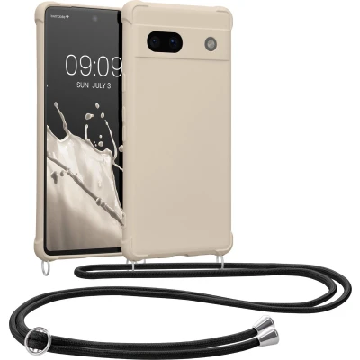 Afbeelding van kwmobile telefoonhoesjegeschikt voor Google Pixel 7a Hoesje van siliconen met telefoonkoord In crème