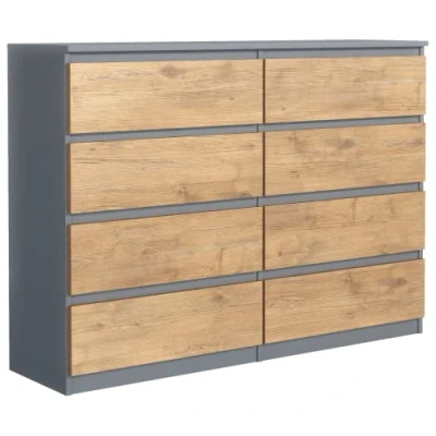 Afbeelding van Ladekast Antraciet/Lancelot met 8 laden 120 cm,Commode Dressoir Woonkamer Slaapkamer H: 101,5 cm, B: D: 39 Modern Design Gelamineerd Bord