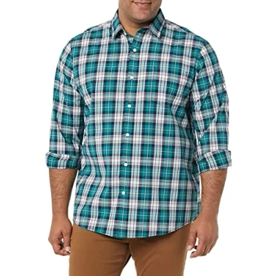 Afbeelding van Amazon Essentials Heren Regular Fit Stretch Poplin Shirt met lange mouwen, groenblauw wit geruit, XX Large