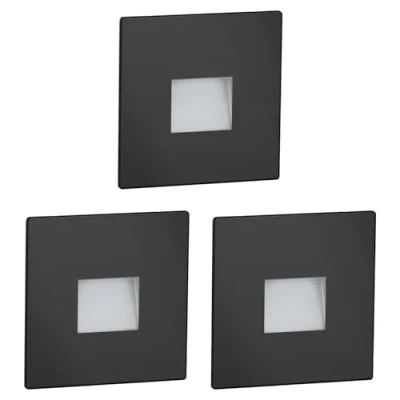 Afbeelding van ledscom.de 3 LED traplamp/inbouw wandlamp FOW voor binnen en buiten, downlight, hoekig, zwart, 85 x 85mm, warm wit