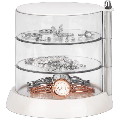 Afbeelding van JessLab haaraccessoires Organizer, Doorzichtige 3 laags acryl organizer voor meisjeshaarelastiekjes, Classificeer opslag per laag Doos en armbanden ringen bangles