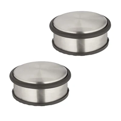 Afbeelding van Relaxdays deurstopper set van 2 zonder boren deurbuffer binnen rond zilver