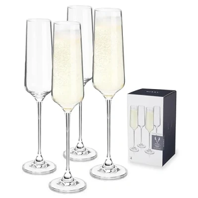Afbeelding van Viski Champagne fluiten, 4 loodvrij kristal sprankelend, gestoomd wijnglas set Europees gemaakt glaswerk, van 4, helder, (10103)