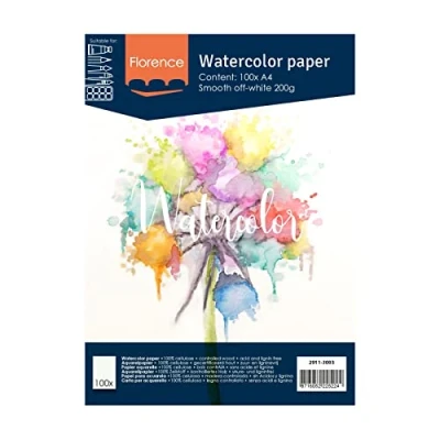 Afbeelding van Vaessen Creative 2911 3003 Florence Aquarelpapier A4 in ivoorwit, van 200 g/m² glad papier, 100 vellen voor aquarelschilderen, handlettering en penseellettering, stuk