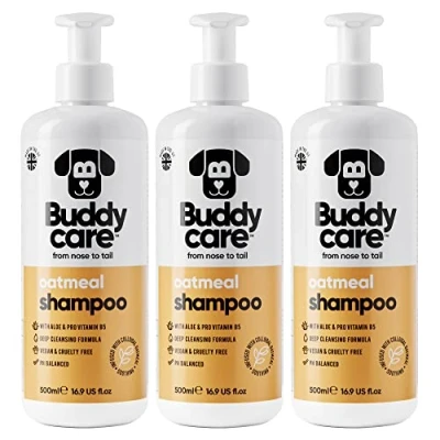 Afbeelding van Buddycare Havermoutshampoo voor honden, shampoo met geïrriteerde huid, rustgevend en hydraterend, bevat aloë vera B5 (500 ml x 3)