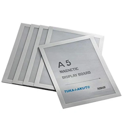Afbeelding van TUKA i AKUT [5x] A5 Infoframe Magneetlijst met Zelfklevende Achterkant, Gemakkelijk Uitwisselbaare Magnetische Wissellijst voor Wanden en Deuren, Document Mouwen Set van 5 Zilver Kleur TKD8400 5x