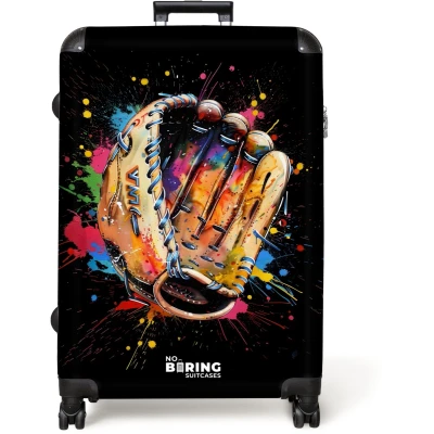 Afbeelding van NoBoringSuitcases.com® Koffer groot Reiskoffer lichtgewicht Honkbalhandschoen met graffiti Rolkoffer 4 wielen Grote trolley XL 98 liter bagage