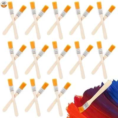 Afbeelding van houten schilderkwast, 40 stuks, 15 mm, set borstelkwast om te schilderen, platte kwast, lakkwast, schilderkwast met handvat, voor verf beitsen lakken
