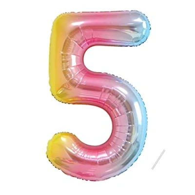 Afbeelding van Verjaardagscijfer ballon 5 jaar regenboog, kleurverloop, enorme folieballon XXL in 40 inch 101 cm verjaardagsdecoratie cijfer decoratie voor verjaardag vliegt met helium