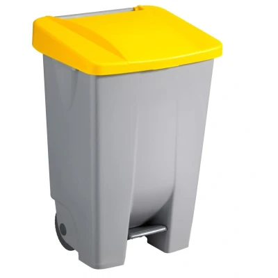 Afbeelding van Sunware Basic vuilnisbak 80 liter 49x41x75cm met wielen/voetpedaal/handvat grijs/geel