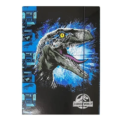 Afbeelding van Stabiele kinderbox verzamelbox nietbox nietmap verzamelmap voor schooltas, dossier map met elastiek en binnenklep DIN A4 jongens meisjes (Dino Jurassic dinosaurus)