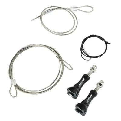 Afbeelding van Mantona Veiligheidslijnen set (roestvrij staal 40 100 cm, voor actiecamera&#039;s zoals GoPro Hero 6 5 4 3 2 1 veiligheidslijn universeel, vele actiecamera&#039;s) zwart/zilver