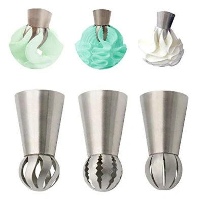 Afbeelding van 3 Stks/set Rvs Russische Bal Gebak Nozzle Grote Icing Piping Tips Cake Decoratie Gereedschap
