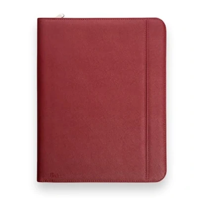 Afbeelding van Vebon® Rome Schrijfmap, A4, groot, dubbele ritssluiting, klembord, vergadermap en laptoptas, extra opbergruimte, zwart kunstleer, kersenrood