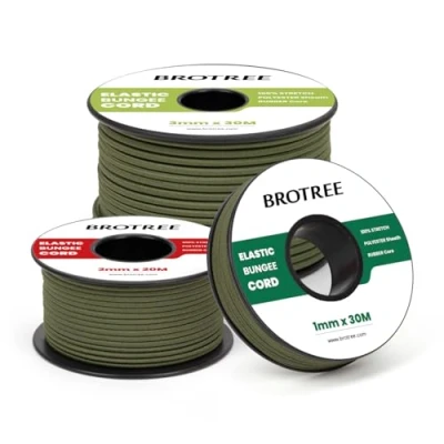 Afbeelding van Brotree Elastisch koord Elastische Draad 3mm x 30m Elastieken Touw Rond Bungee voor DIY, Handwerk, Kamperen, Backpacking Legergroen