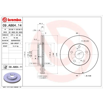 Afbeelding van Brembo Remschijf 09.A864.11
