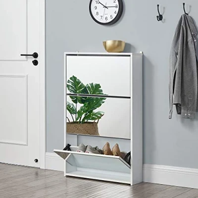 Afbeelding van Schoenenkast met spiegels 3 vouwdeuren 102,5x63x17 cm wit