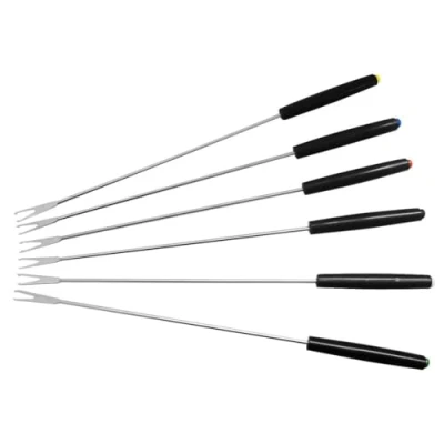 Afbeelding van Fackelmann fonduevorken, fonduebestek van roestvrij staal, fonduespies met gekleurde kunststof handgrepen (kleur: zilver/zwart), hoeveelheid: 6 stuks