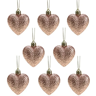 Afbeelding van Christmas Concepts® Pak van 8 60mm (2.4&quot;) hartvormige kerstboomballen met glitter versierde kerstballen