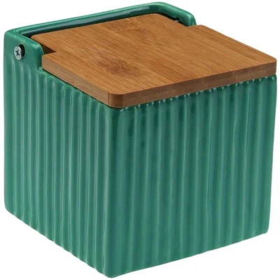 Afbeelding van Zoutvaatje met deksel Versa Groen Keramisch Bamboe Dolomite 11 x cm