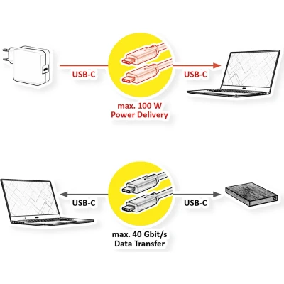 Afbeelding van ROLINE USB4 Gen 3 Kabel, Emark, C C, M/M, 40Gbit/s, 100W , zwart, 0,5 m