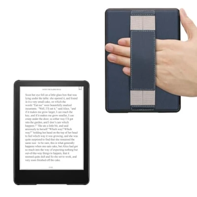 Afbeelding van kwmobile E reader hoesje geschikt voor Amazon Kindle Paperwhite 11. Generation 2021 hoes flip case van kunstleer Ereader cover met handband In donkerblauw / grijs