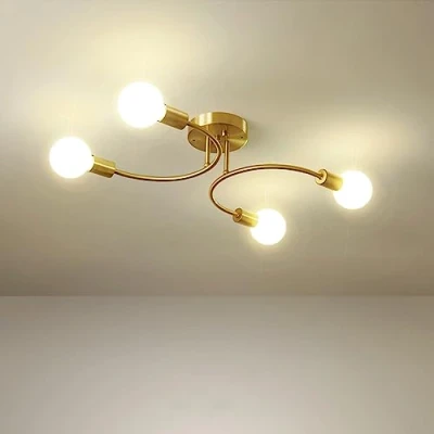 Afbeelding van NIUNIAJ Ceiling Light 4 lampen, retro plafondlamp E27, Goud Lndustriële Plafondlamp，U vormig voor eetkamer, hal, restaurant, woonkamer, hotel, café enz. (zonder lampen)