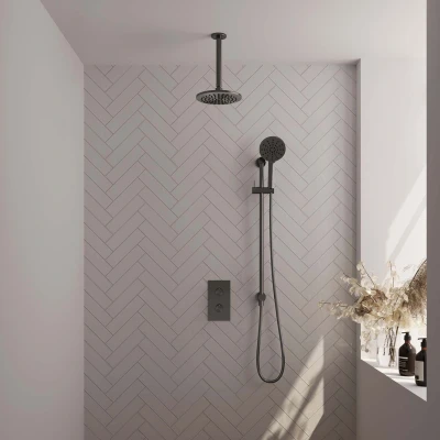 Afbeelding van Brauer Gunmetal Edition Regendoucheset inbouw hoofddouche 20cm plafondarm 2 functies glijstang inclusief inbouwdeel handdouche Rond 3