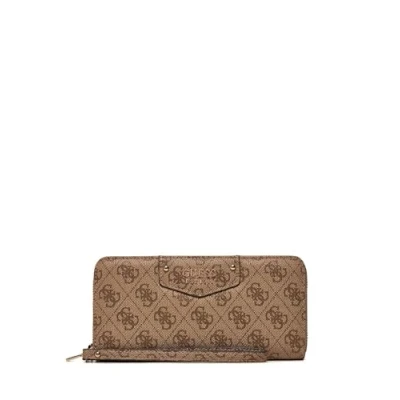 Afbeelding van GUESS Portemonnee Eco Brenton SLG Large Zip Around Wallet Latte Logo Beige