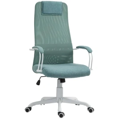 Afbeelding van Homcom Ergonomische bureaustoel, kantelfunctie, verstelbare zithoogte, draaibare wielen en zitting, ademende stof in linnenlook, belasting 120 kg, groen
