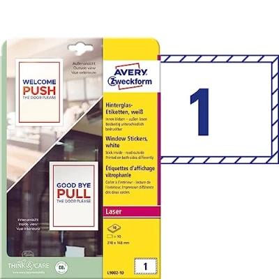 Afbeelding van Avery Zweckform L9002 10 Raametiketten 210 x 148 mm Polypropyleen Wit stuk(s) Weer verwijderbaar Laser (kleur), (zwart/wit)