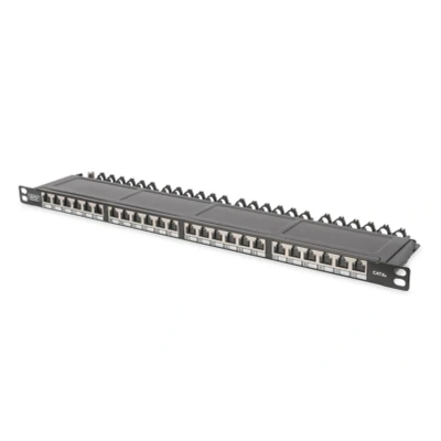 Afbeelding van DIGITUS Patch Panel 19 inch Cat 6A 24 poorts RJ45 afgeschermd LSA patchveld Rack Mount 0,5U Zwart