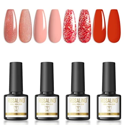 Afbeelding van ROSALIND Gel Nagellak Roze Rood Glitter 4 Kleuren Shellac Set 8ml Soak Off UV/LED Gellak Nail Polish Voor Gelnageldesigns/Nagelsalon