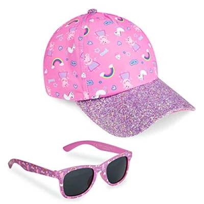 Afbeelding van Peppa Pig Meisjes zomer hoed &amp; kinderen zonnebril, regenboog eenhoorn roze baseball cap roze, One Size