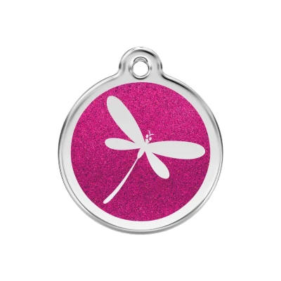 Afbeelding van Dragonfly Hot Pink glitter hondenpenning medium/gemiddeld dia. 3 cm RedDingo