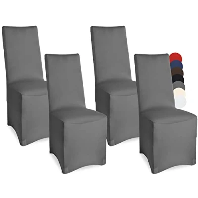 Afbeelding van Beautissu Leona Banetstoelhoezen, set van 4, 45 x 90 cm, elegante stretch hoezen voor stoelen, elastische stoelhoezen, met Öko Tex keurmerk in antraciet