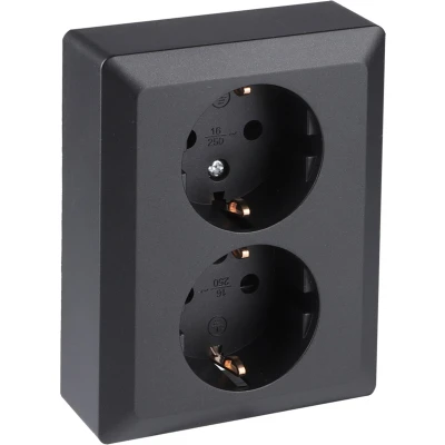 Afbeelding van Q Link Dubbel Stopcontact � Wandcontactdoos met Kinderbeveiliging en Aanraakbeveiliging Inbouw Zwart