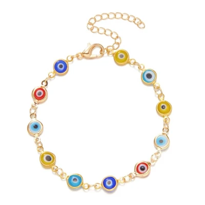 Afbeelding van Geluksarmband geluksbrenger boze oog evil eye kabbalah nazar goudkleurig multi 1 stuks