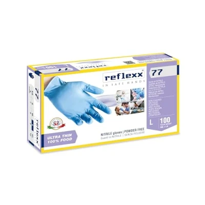 Afbeelding van REFLEXX R77100/XS poedervrij nitril handschoenen maat 3.0, Large, lichtblauw, 100