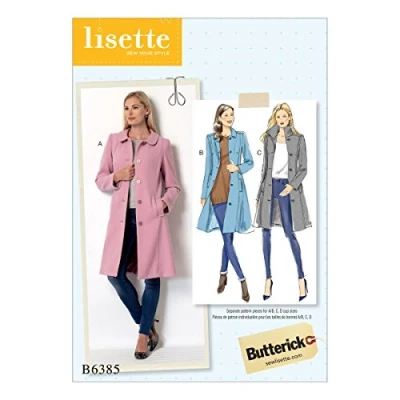 Afbeelding van Butterick Patronen 6385 A5, Misses jas, maten 6 14, weefsel, meerkleurig, 17 x 0,5 22 cm
