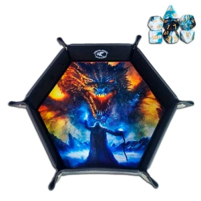 Afbeelding van Power Beast Dungeon Master Werpbord en dienblad voor het gooien van tovenaars draken + 7 delige rollen dobbelstenenset, D &amp; D, dobbelsteenmat