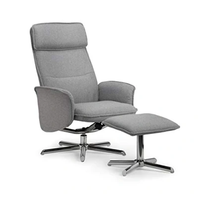 Afbeelding van Julian Bowen Aria fauteuil en kruk met chromen onderstel grijs linnen