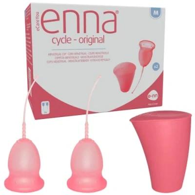 Afbeelding van Enna Cyclus 2 menstruatiecups maat M + applicator sterilisatiedoos en transporterbox