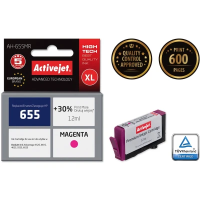 Afbeelding van Activejet AH 655MR inkt (vervanging voor HP 655 CZ111AE; Premium; 12 ml; magenta)