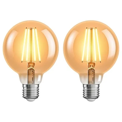 Afbeelding van ledscom.de 2 stuks E27 LED lamp, G95, extra warm wit (2500 K), 7,3 W, 818lm, 3 staps dimmer, goudkleurig